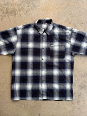 CALTOP Veterano Button Up Short Sleeve Shirt Men's 2XL Made in USA Navy Flannel